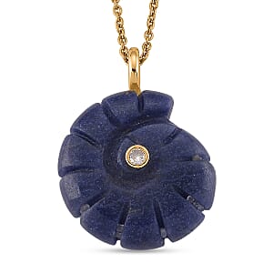 Lapis Lazuli and Austrian Crystal 35.00 ctw Pendant in Goldtone with ION Plated YG Stainless Steel Necklace 20 Inches