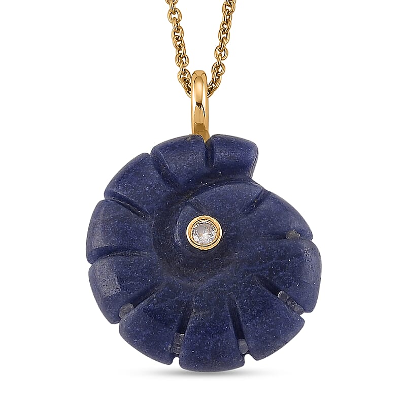 Lapis Lazuli and Austrian Crystal 35.00 ctw Pendant in Goldtone with ION Plated YG Stainless Steel Necklace 20 Inches