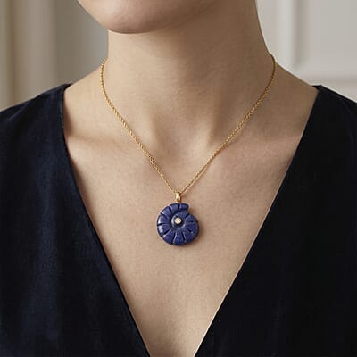 Lapis Lazuli and Austrian Crystal 35.00 ctw Pendant in Goldtone with ION Plated YG Stainless Steel Necklace 20 Inches