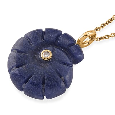 Lapis Lazuli and Austrian Crystal 35.00 ctw Pendant in Goldtone with ION Plated YG Stainless Steel Necklace 20 Inches