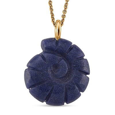 Lapis Lazuli and Austrian Crystal 35.00 ctw Pendant in Goldtone with ION Plated YG Stainless Steel Necklace 20 Inches