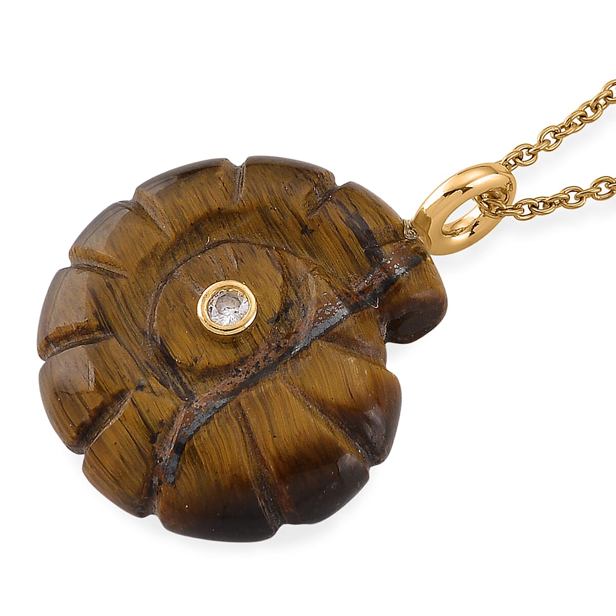 Yellow Tigers Eye and Austrian Crystal 35.00 ctw Pendant in Goldtone with ION Plated YG Stainless Steel Necklace 20 Inches
