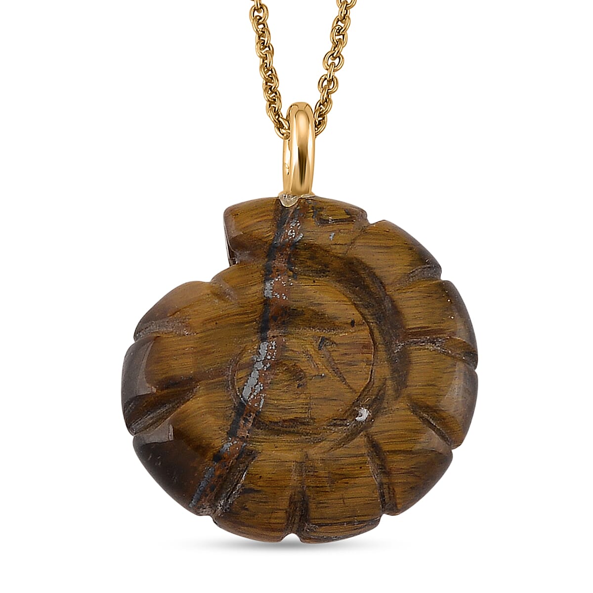 Yellow Tigers Eye and Austrian Crystal 35.00 ctw Pendant in Goldtone with ION Plated YG Stainless Steel Necklace 20 Inches