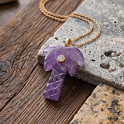 African Amethyst and Austrian Crystal 13.00 ctw Pendant in Goldtone with ION Plated YG Stainless Steel Necklace 20 Inches