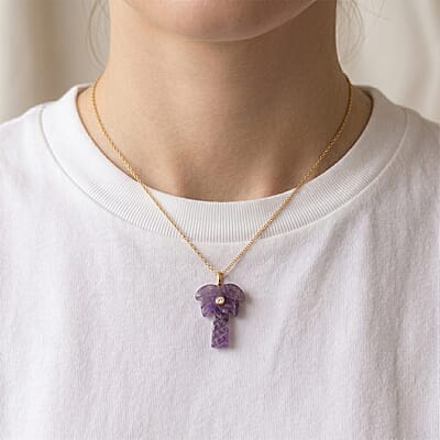 African Amethyst and Austrian Crystal 13.00 ctw Pendant in Goldtone with ION Plated YG Stainless Steel Necklace 20 Inches