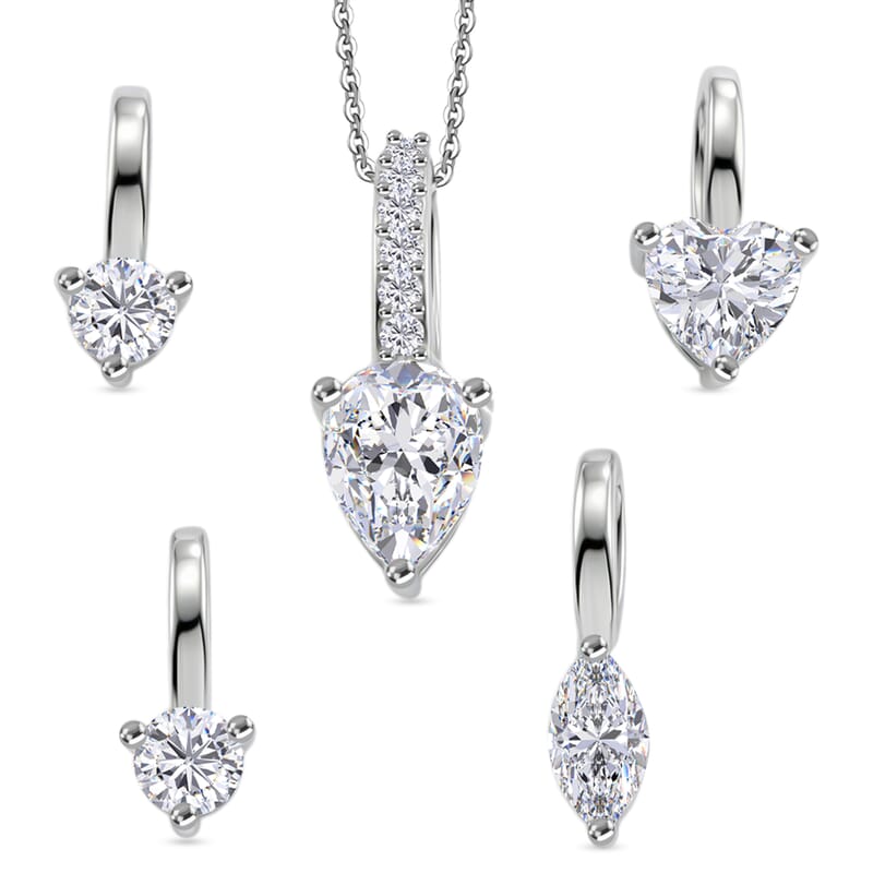 D'Joy White Topaz 2.10 ctw Set of 5 Radiant Fan Pendants Necklace in Rhodium Over Sterling Silver 20 Inches
