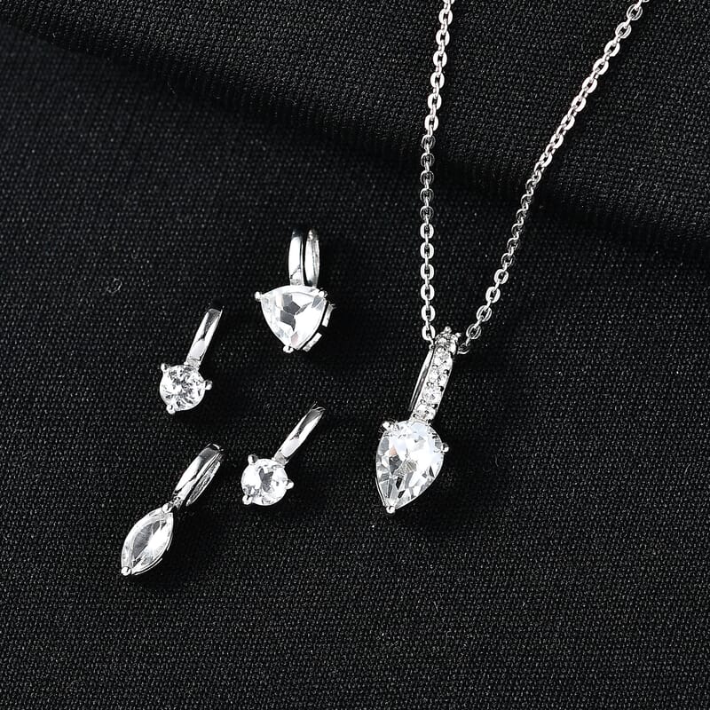 D'Joy White Topaz 2.10 ctw Set of 5 Radiant Fan Pendants Necklace in Rhodium Over Sterling Silver 20 Inches
