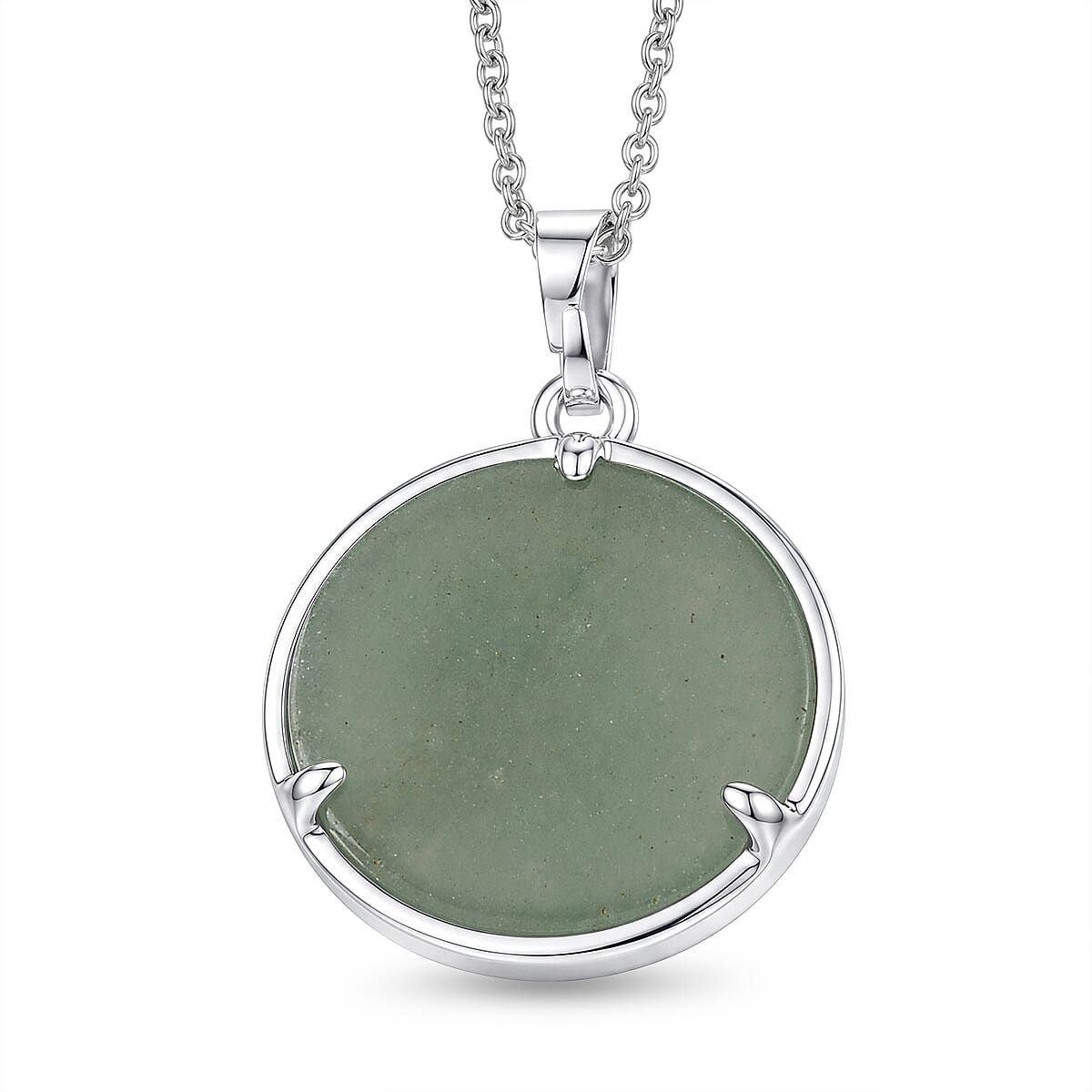 Green Aventurine 25.00 ctw Pendant in Silvertone with Stainless Steel Necklace 20 Inches