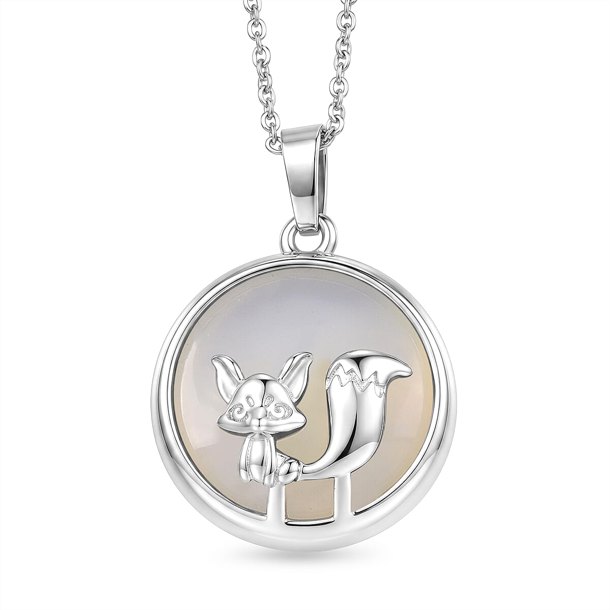 Opalite 25.00 ctw Pendant in Silvertone with Stainless Steel Necklace 20 Inches