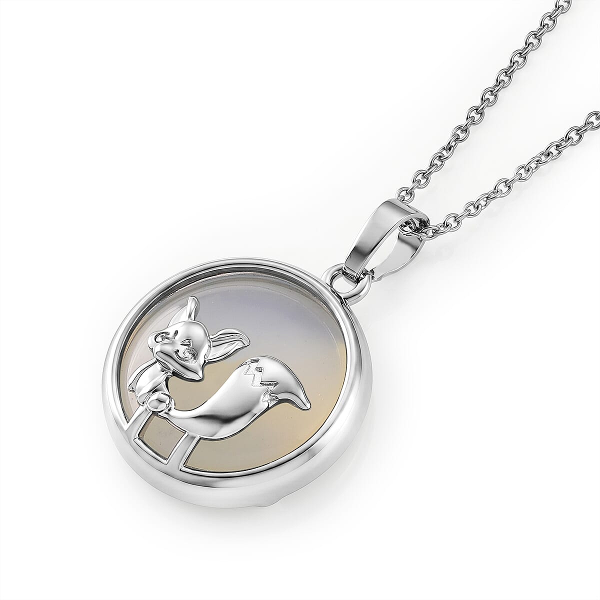Opalite 25.00 ctw Pendant in Silvertone with Stainless Steel Necklace 20 Inches