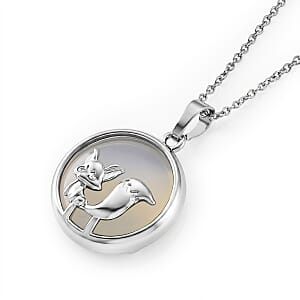 Opalite 25.00 ctw Pendant in Silvertone with Stainless Steel Necklace 20 Inches