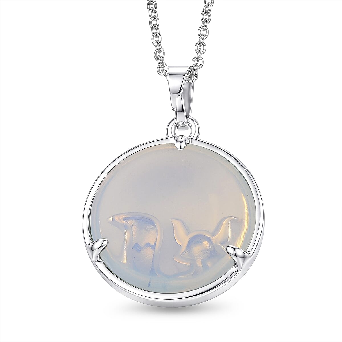 Opalite 25.00 ctw Pendant in Silvertone with Stainless Steel Necklace 20 Inches