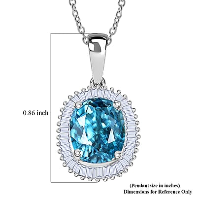 Luxoro AAA Cambodian Blue Zircon and Diamond I2 5.10 ctw Ocean Starlight Halo Pendant Necklace in 10K White Gold (20 Inches)