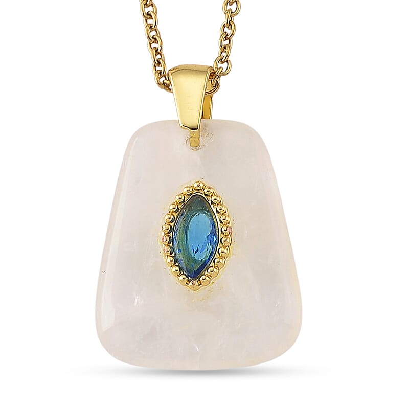 White Quartz and Austrian Crystal 15.00 ctw Pendant in Goldtone with ION Plated YG Stainless Steel Necklace 20 Inches