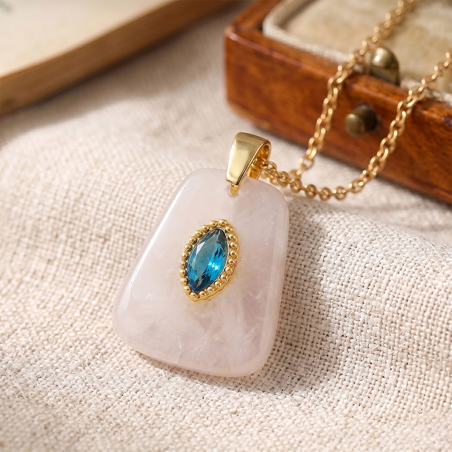 White Quartz and Austrian Crystal 15.00 ctw Pendant in Goldtone with ION Plated YG Stainless Steel Necklace 20 Inches
