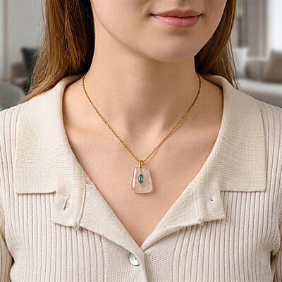 White Quartz and Austrian Crystal 15.00 ctw Pendant in Goldtone with ION Plated YG Stainless Steel Necklace 20 Inches