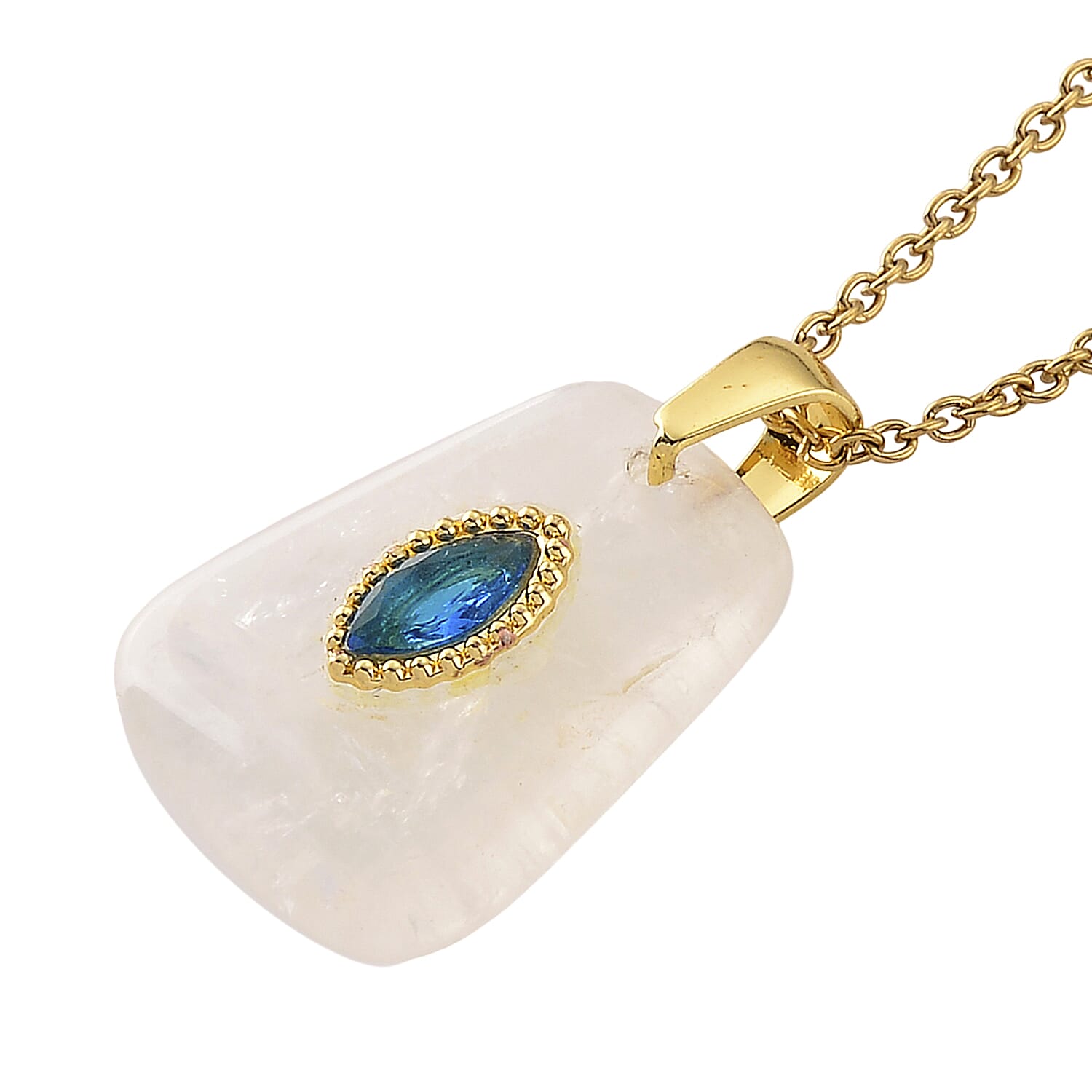 White Quartz and Austrian Crystal 15.00 ctw Pendant in Goldtone with ION Plated YG Stainless Steel Necklace 20 Inches