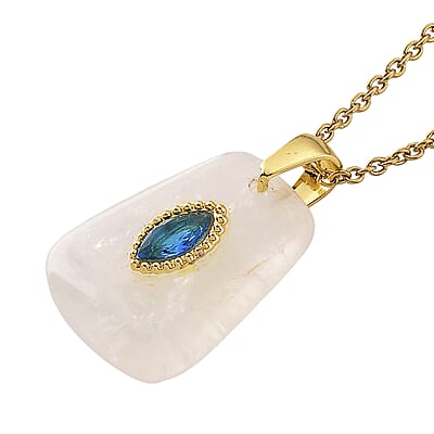 White Quartz and Austrian Crystal 15.00 ctw Pendant in Goldtone with ION Plated YG Stainless Steel Necklace 20 Inches