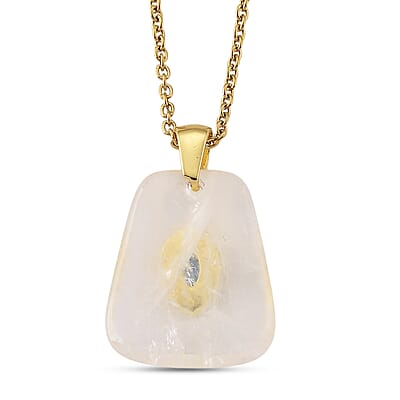 White Quartz and Austrian Crystal 15.00 ctw Pendant in Goldtone with ION Plated YG Stainless Steel Necklace 20 Inches