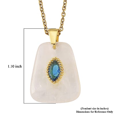 White Quartz and Austrian Crystal 15.00 ctw Pendant in Goldtone with ION Plated YG Stainless Steel Necklace 20 Inches