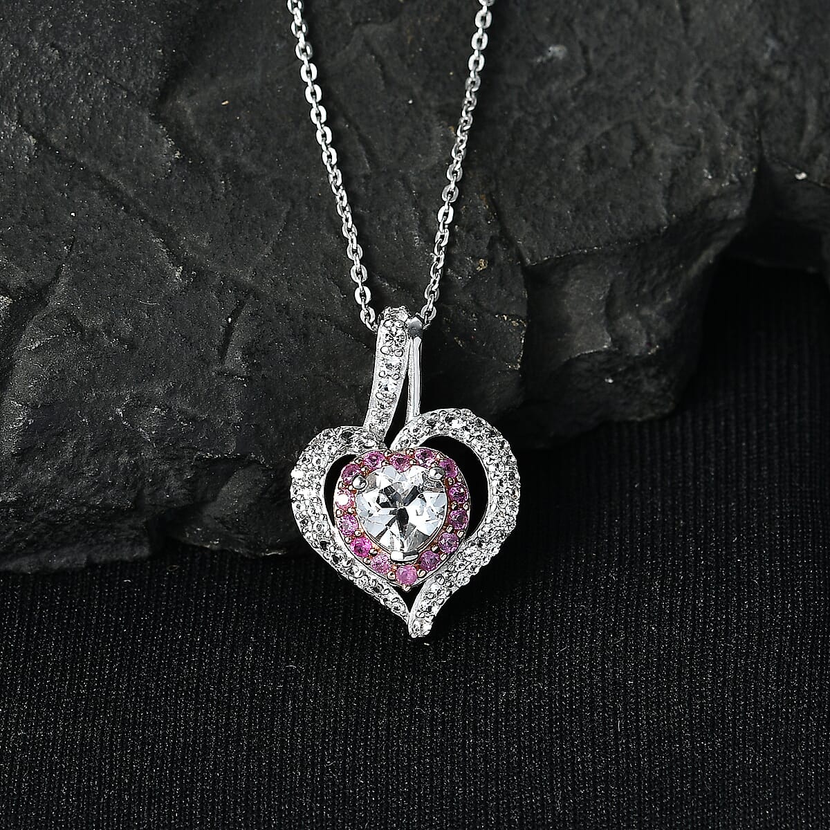 D'Joy White Topaz and Madagascar Pink Sapphire 1.75 ctw Pendant Necklace in Rhodium Over Sterling Silver 20 Inches  image number 1
