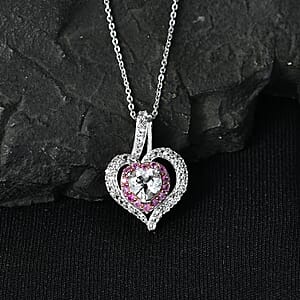 D'Joy White Topaz and Madagascar Pink Sapphire 1.75 ctw Pendant Necklace in Rhodium Over Sterling Silver 20 Inches 