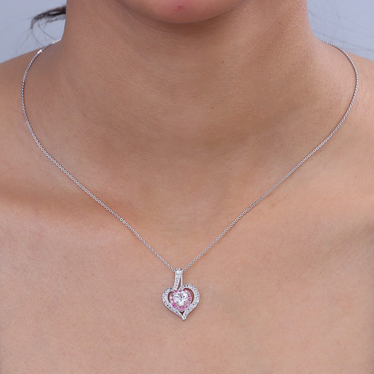 D'Joy White Topaz and Madagascar Pink Sapphire 1.75 ctw Pendant Necklace in Rhodium Over Sterling Silver 20 Inches  image number 2