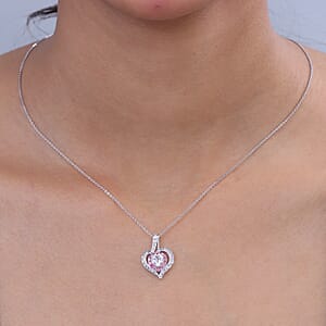 D'Joy White Topaz and Madagascar Pink Sapphire 1.75 ctw Pendant Necklace in Rhodium Over Sterling Silver 20 Inches 