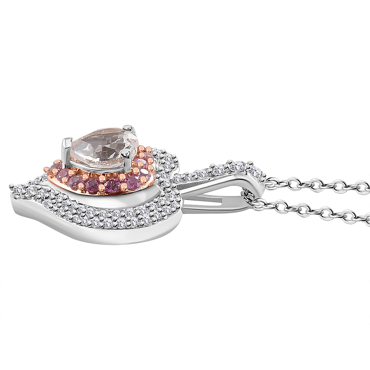 D'Joy White Topaz and Madagascar Pink Sapphire 1.75 ctw Pendant Necklace in Rhodium Over Sterling Silver 20 Inches  image number 3