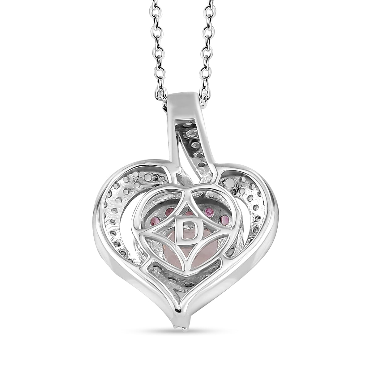 D'Joy White Topaz and Madagascar Pink Sapphire 1.75 ctw Twin Heart Romance Pendant Necklace in Rhodium Over Sterling Silver 20 Inches