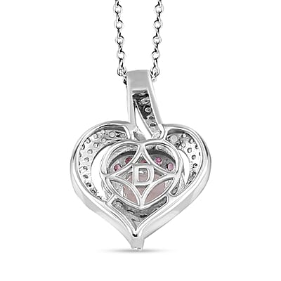 D'Joy White Topaz and Madagascar Pink Sapphire 1.75 ctw Twin Heart Romance Pendant Necklace in Rhodium Over Sterling Silver 20 Inches