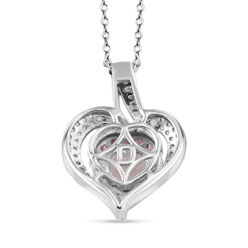 D'Joy White Topaz and Madagascar Pink Sapphire 1.75 ctw Twin Heart Romance Pendant Necklace in Rhodium Over Sterling Silver 20 Inches