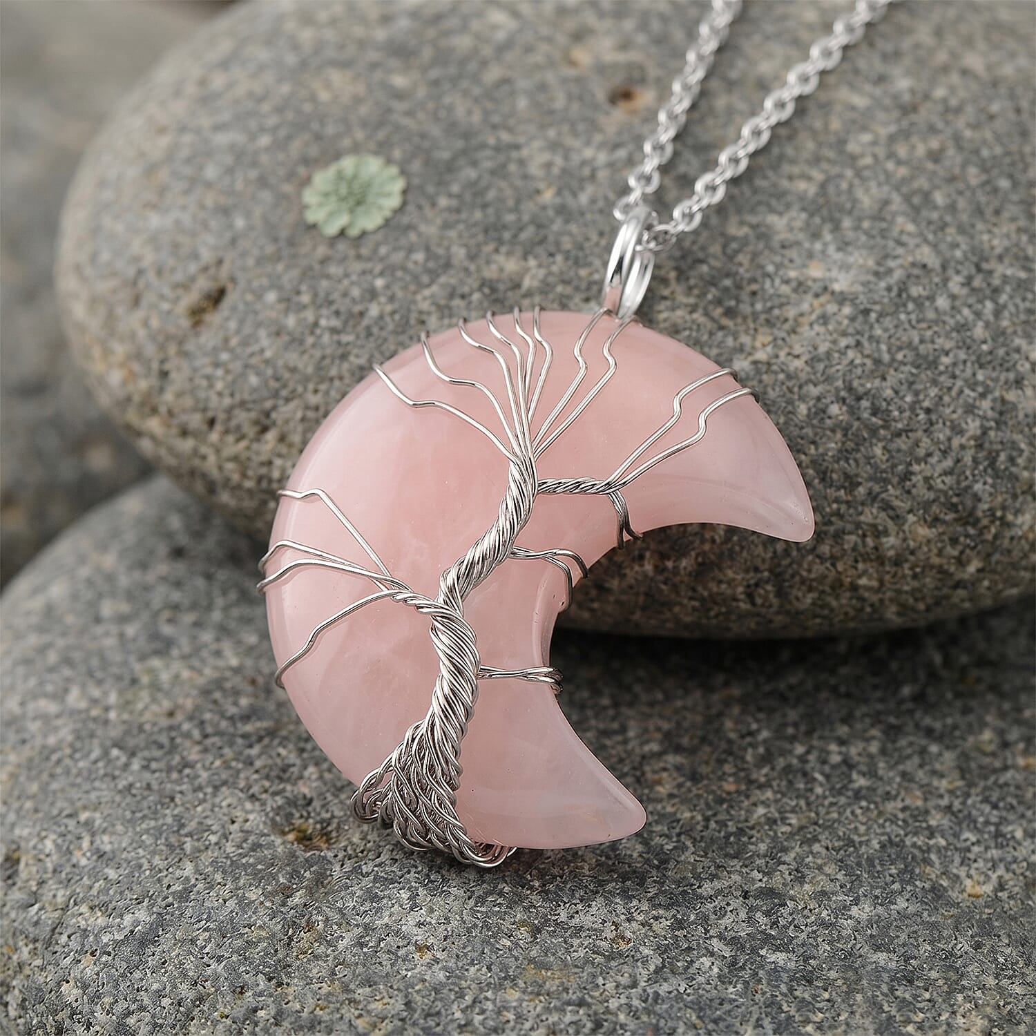 Galilea Rose Quartz 45.00 ctw Pendant in Silvertone with Stainless Steel Necklace 20 Inches