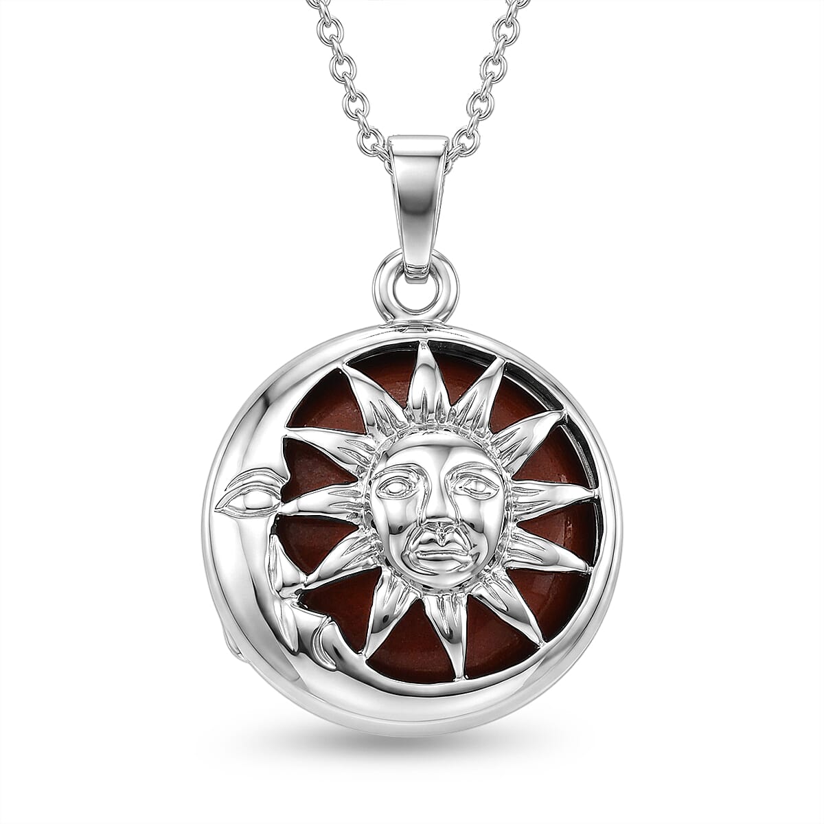 Red Jasper 23.00 ctw Pendant in Silvertone with Stainless Steel Necklace 20 Inches