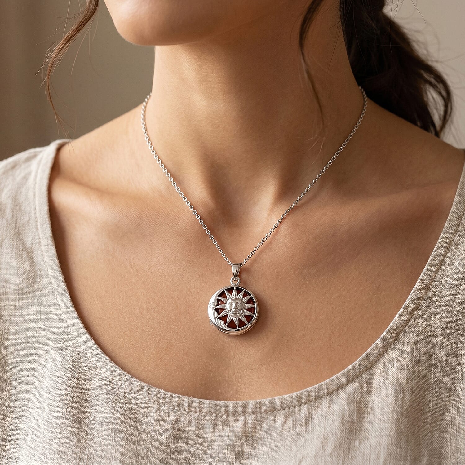Red Jasper 23.00 ctw Pendant in Silvertone with Stainless Steel Necklace 20 Inches