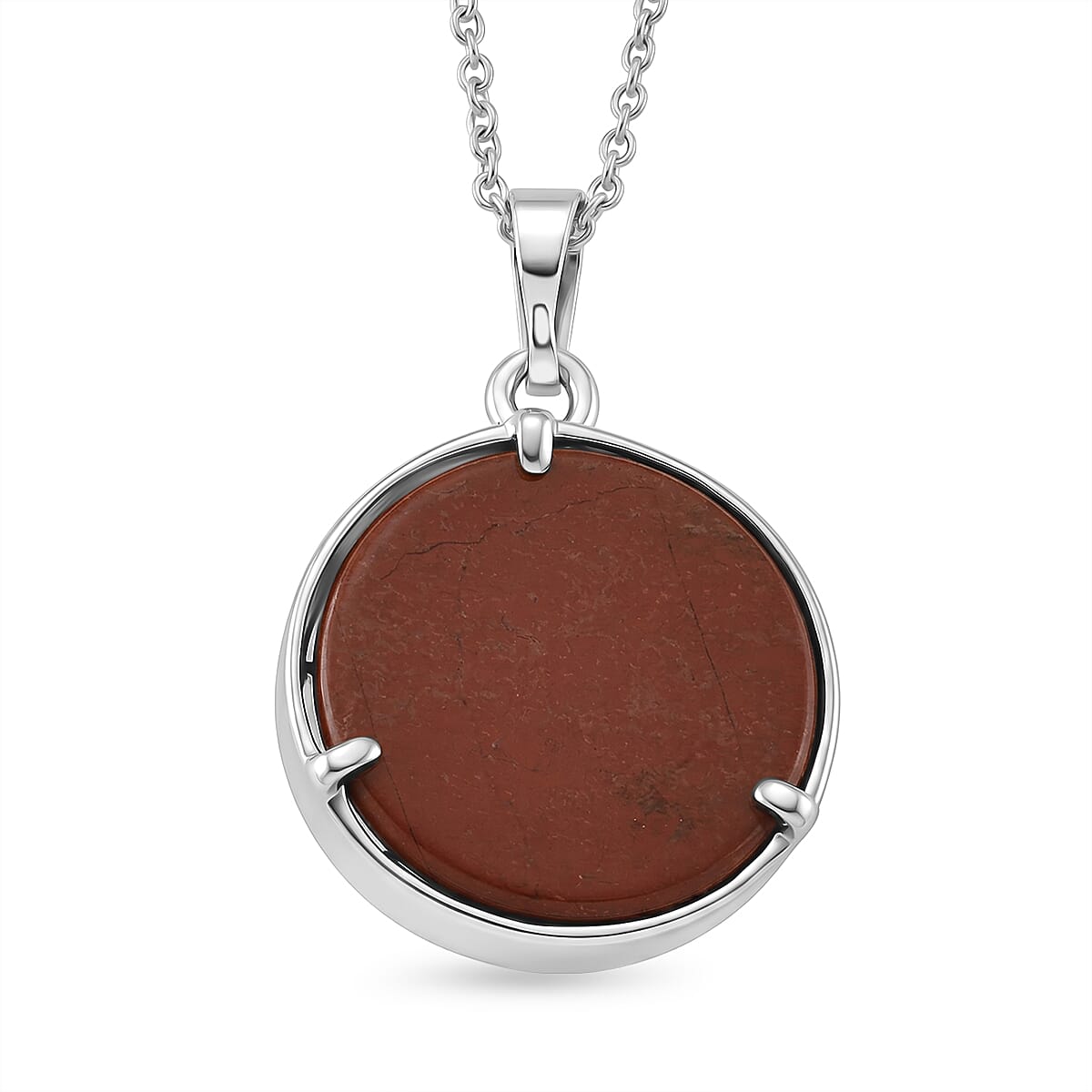 Red Jasper 23.00 ctw Pendant in Silvertone with Stainless Steel Necklace 20 Inches