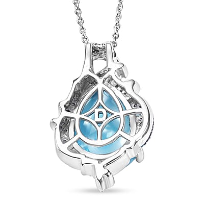 D'Joy AAA Larimar and Moissanite 6.40 ctw Ocean Lace Drop Pendant Necklace in Rhodium Over Sterling Silver 20 Inches