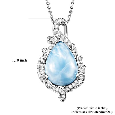 D'Joy AAA Larimar and Moissanite 6.40 ctw Ocean Lace Drop Pendant Necklace in Rhodium Over Sterling Silver 20 Inches