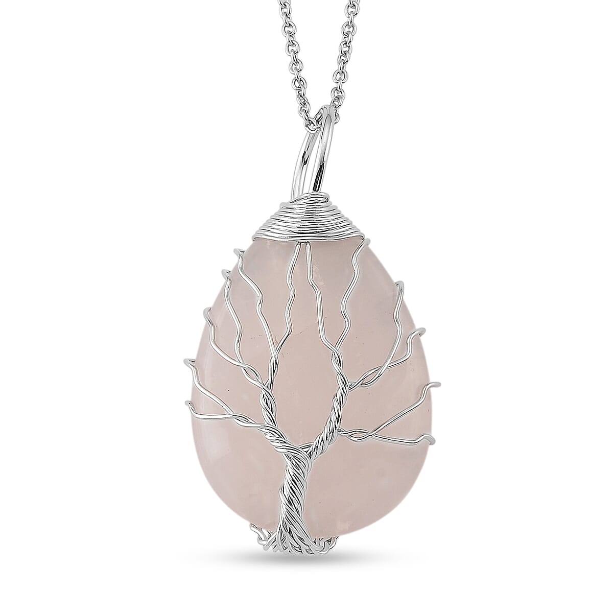 Galilea Rose Quartz 48.00 ctw Pendant in Silvertone with Stainless Steel Necklace 20 Inches