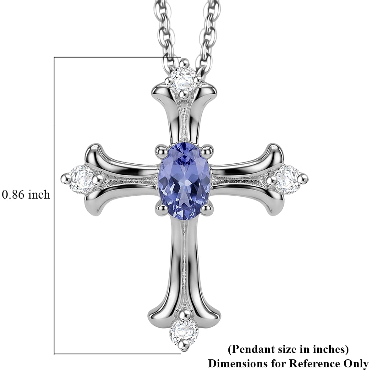 D'Joy Tanzanite and Moissanite 0.40 ctw Cross Pendant Necklace in Rhodium Over Sterling Silver 20 Inches  image number 5