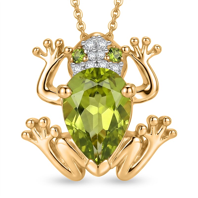 GP Hebei Peridot and Multi Gemstone 2.40 ctw Pendant Necklace in 18K Vermeil Yellow Gold Over Sterling Silver 20 Inches