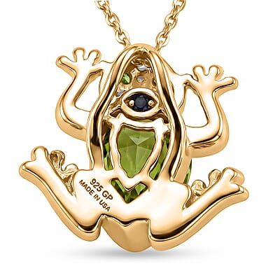 GP Hebei Peridot and Multi Gemstone 2.40 ctw Pendant Necklace in 18K Vermeil Yellow Gold Over Sterling Silver 20 Inches