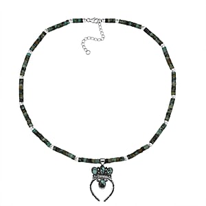 D'Joy Premium Blue Moon Turquoise Pendant with Royston Turquoise Beaded Necklace in Sterling Silver 33.50 ctw (20 Inches)