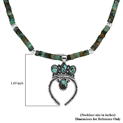 D'Joy Premium Blue Moon Turquoise Pendant with Royston Turquoise Beaded Necklace in Sterling Silver 33.50 ctw (20 Inches)