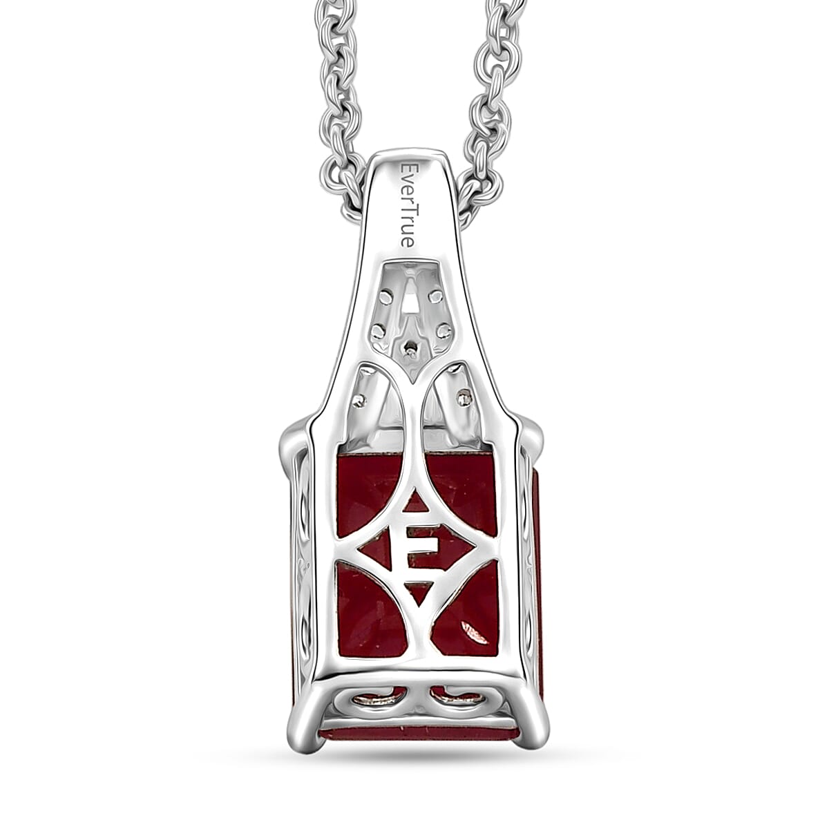 EverTrue Niassa Ruby (FF) and White Zircon 3.90 ctw Bridge Architecture Pendant in Platinum Bond with Stainless Steel Necklace 20 Inches