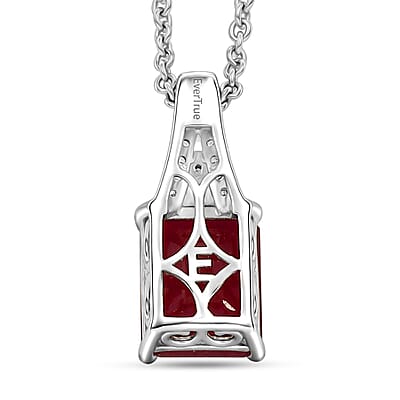 EverTrue Niassa Ruby (FF) and White Zircon 3.90 ctw Bridge Architecture Pendant in Platinum Bond with Stainless Steel Necklace 20 Inches