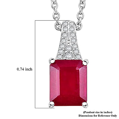 EverTrue Niassa Ruby (FF) and White Zircon 3.90 ctw Bridge Architecture Pendant in Platinum Bond with Stainless Steel Necklace 20 Inches