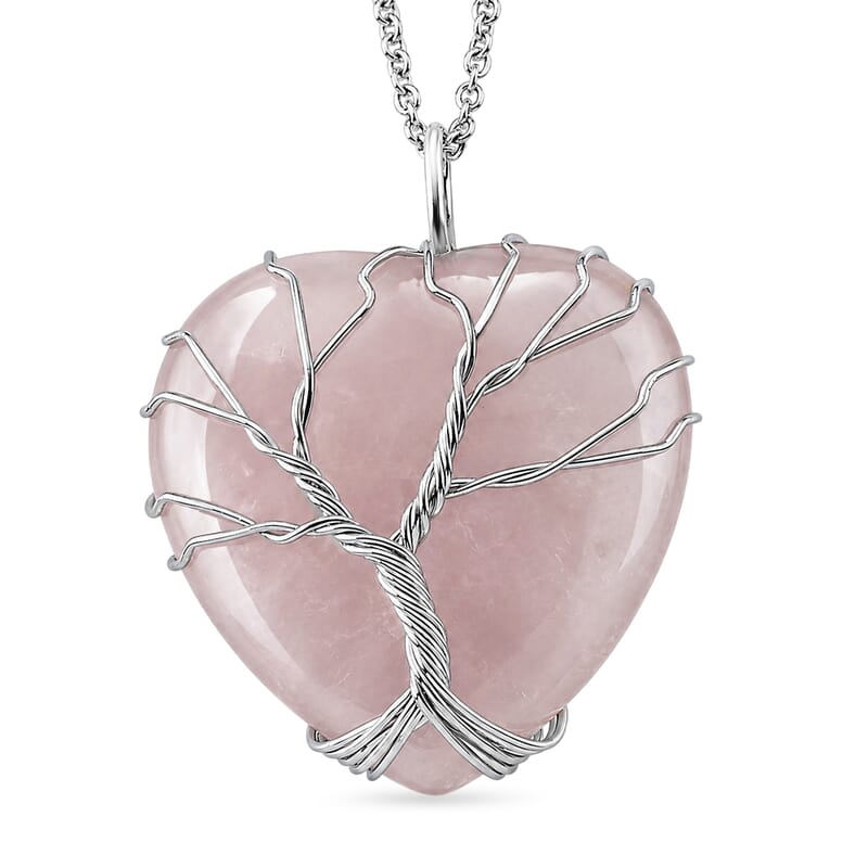 Red Quartz 48.00 ctw Pendant in Silvertone with Stainless Steel Necklace 20 Inches