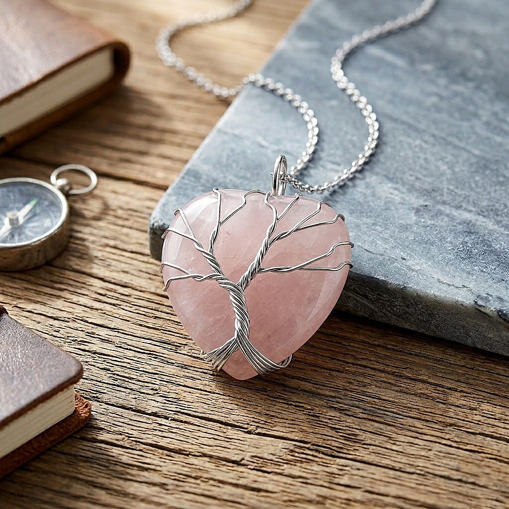Red Quartz 48.00 ctw Pendant in Silvertone with Stainless Steel Necklace 20 Inches
