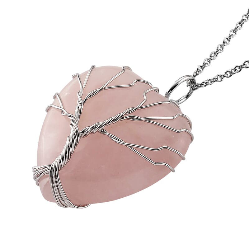 Red Quartz 48.00 ctw Pendant in Silvertone with Stainless Steel Necklace 20 Inches